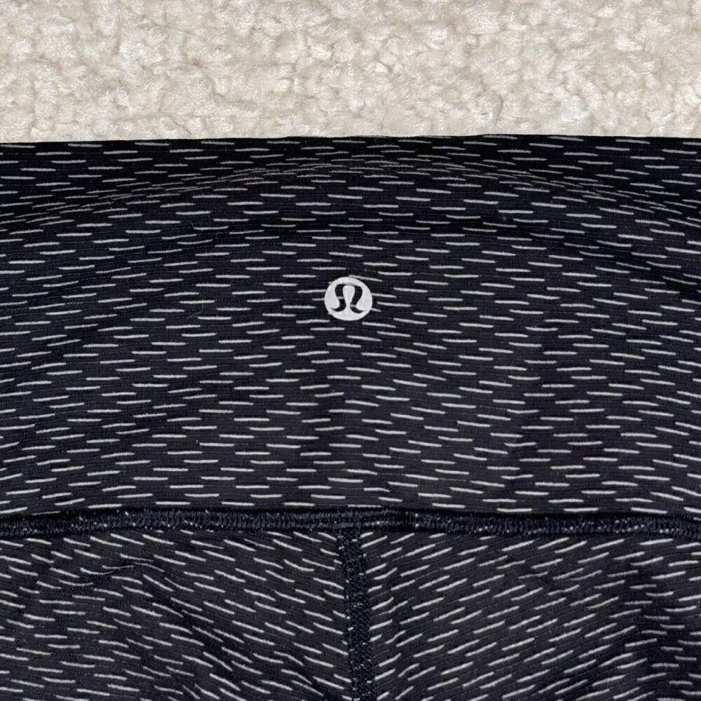 Lululemon Wunder Under High Rise Crop Legging Black Gray Textured Print
